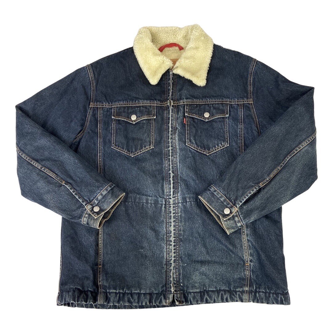 VTG LEVIS SHERPA LINED DENIM TRUCKER CHORE JACKET COAT ROCKABILLY