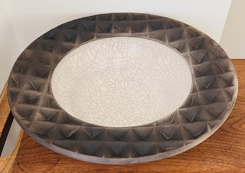 John Ransmeier Raku Pottery Large Bowl Centerpiece Black And White Signed ‘98 - Picture 7 of 24