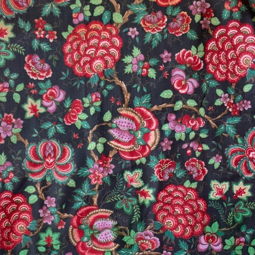 Vtg Fabric Cotton Print Jacobean Botanical 1988 Caspari Red Green 3+ yd x 54 USA