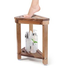 Shower Foot Rest 14in, Acacia Wood Shower Stool for Shaving Legs, Waterproof Cor