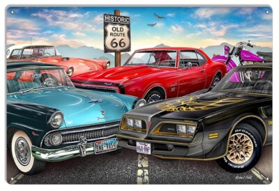 Historic Old Route 66 Metal Sign - 12x18 Garage Art Man Cave Wall Decor Gift
