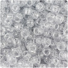BeadTin Silver Sparkle 9mm Barrel Pony Beads 500pcs 