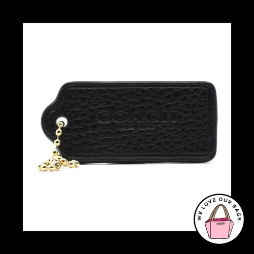 2.25" COACH NEW YORK Black Pebbled Leather Brass Fob Bag Charm Keychain Hang Tag