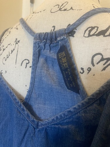 Zara Basic girls Blouse Z1975 Denim Tie Strap Linen - Picture 3 of 4