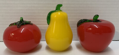 Vintage Mid-Century Art Glass Handmade Murano Style Fruit Apple Pear Tomato EUC