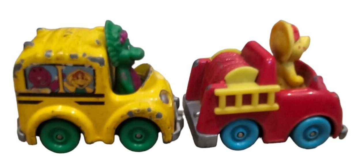Barney Diecast Vehicles Baby Bop and BJ Fire Engine School Bus Vintage 1997