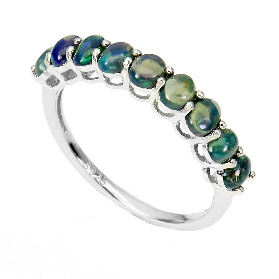 925 Sterling Silver Ring Oval Black Opal Gemstone Jewelry Size 8 - Image 2 of 4