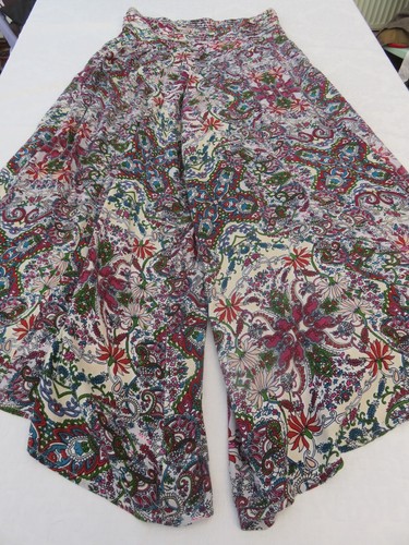 CERULEAN DAMASK PRINT HIPPIE SMOCKED WAIST TRAVELLING WIDE LEG TROUSERS UK 16 L - Imagen 2 de 21