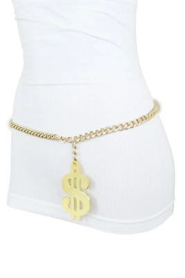 Women Gold Metal Chain US Dollar Money $ Charm Hip High Waisted Belt Size XS S M - image 1 of 4