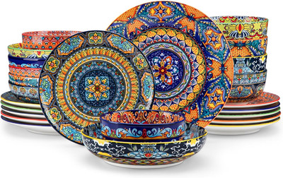 24-Piece Bohemian Dinnerware Set for 6, Microwave & Dishwasher Safe