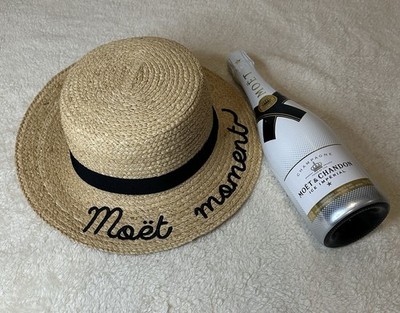 Moët & Chandon Champagne Moët Moment Straw Panama Black Trim Summer Hat NEW