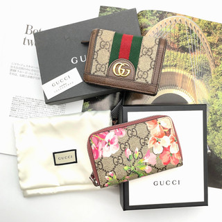 Auth Gucci Sherry Line Ophidia Bi fold Wallet & GG Blooms Coin Case WBox i050202