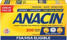 Anacin Aspirin & Caffeine Fast Pain Relief, Eases Minor Aches and  (Pack of 1)