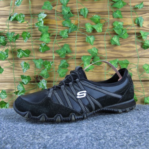Skechers Damen-Bungee-Biker-Sneaker schwarz Leder Größe 8,5 Medium leicht gebraucht 2025