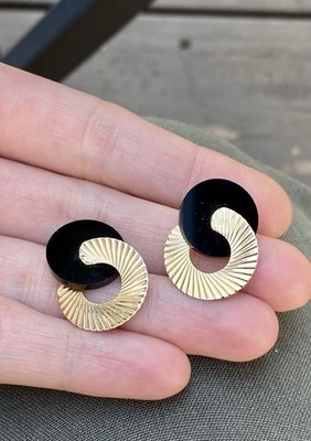 14k Peter Brams Design MCM Black Onyx Modernist Swirl Rings earrings