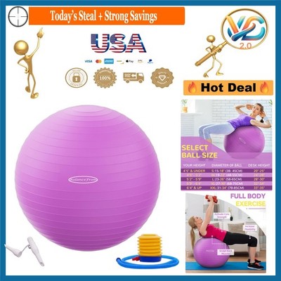 Anti-Burst Yoga Ball 27-30in, 2000Lb Capacity, Slip Resistant, Purple