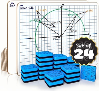 Scribbledo 24 Pack Dry Erase XY Axis Graph Lap Board 9'' X 12'' for Student and...