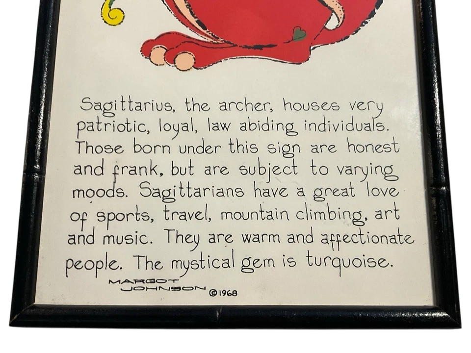Horóscopo Zodiaco SAGITARIO Arte Pop Moderno Margot Johnson NY De Colección 1968 Genial Foto 3 de 4