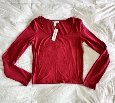 New Capella Scoop Neck Long Sleeve Solid Soft Knit Top Size Large Pink Stretchy