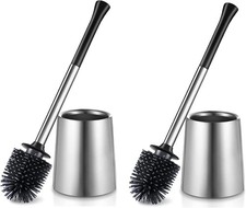 Toilet Bowl Brush Holder Set: 2Pack Silicone Stainless Steel Deep Cleaning