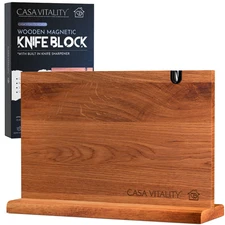Acacia Wood Magnetic Knife Block 14 x 10" - Double Sided Magnets with Sharpener