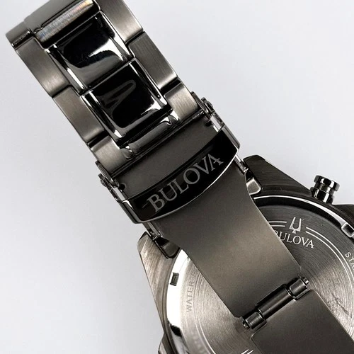Bulova Men’s Chronograph Marine Star 43mm Red Dial Stainless Quartz Watch 98B350 image 6