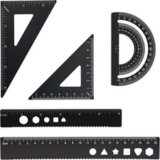 Metal Geometry Set 5 Pcs Math Drafting Kit with Aluminum Triangle Rulers