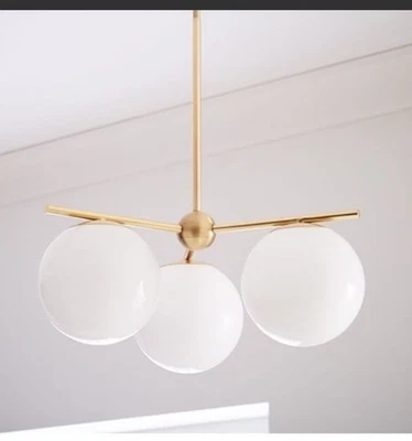 New West Elm Sphere & Stem 3-Light Designer Chandelier Milk Antique Brass £198