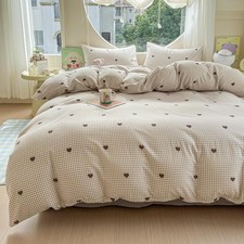 Heart Duvet Cover Set Queen 100 Cotton Soft Lightweight Gauze Bedding Brown