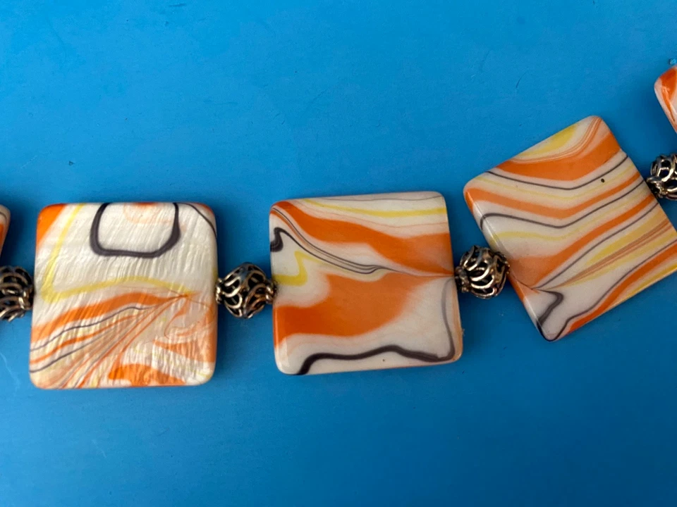 Collar Vintage Madreperla Multicolor Concha Cuadrada Espaciador Plata Esterlina Foto 3 de 4