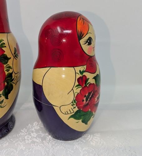 Vintage TEN Russian NESTING DOLLS Blond & Redheads Purple - Picture 10 of 24