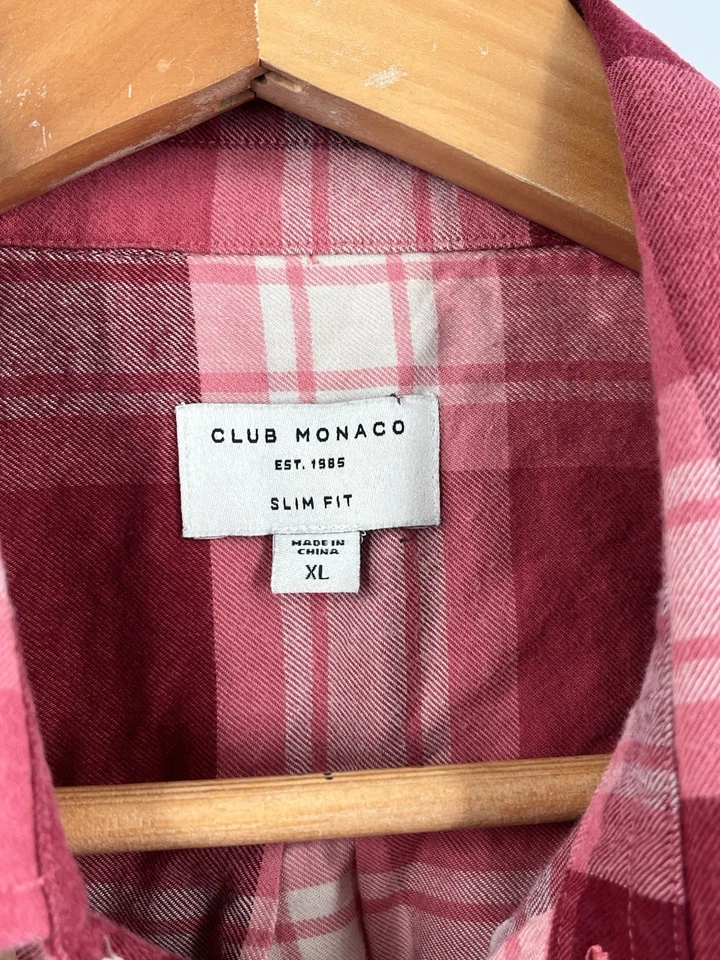 CLUB MONACO Men's Pink Long Sleeve Flannel Button Down Slim Fit Shirt XL - Image 3 of 4
