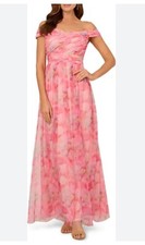 Adrianna Papell Pink Tulle Floral Print Off-the-Shoulder Dress Size 8 $279