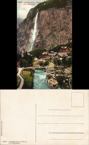 Ansichtskarte Lauterbrunnen Lauterbrunnen (799m) und Staubbach 1912