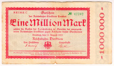 1923 Germany Dresden 1 Million Mark 67702 Reichsbanknote Paper Money Banknotes