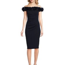 NWT Xscape Off Shoulder Floral Applique Cocktail Dress - size 2