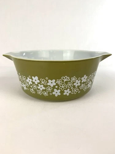 Vintage Pyrex 475B Crazy Daisy Spring Blossom Green 2.5Qt Casserole Dish No Lid