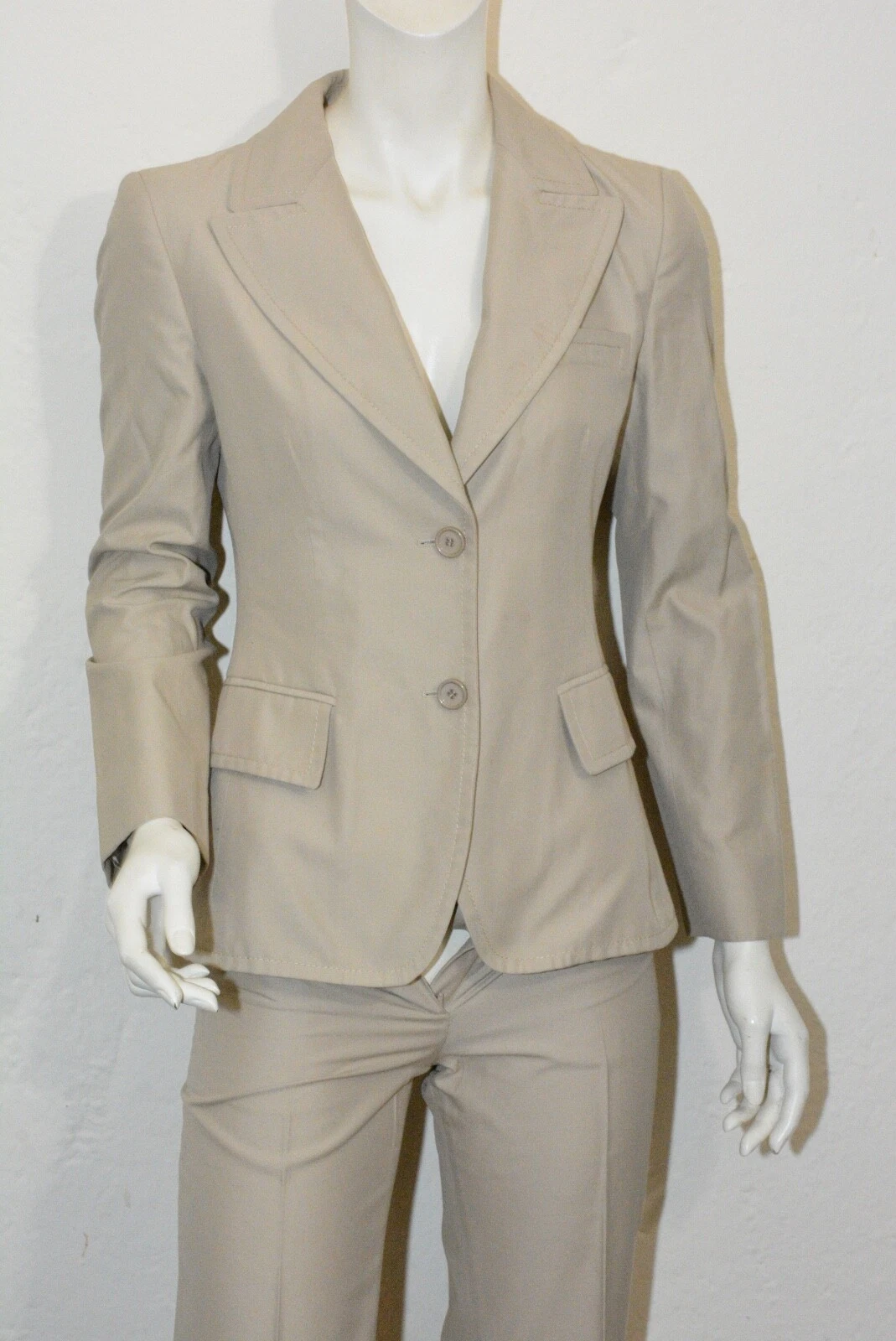 Giacca pantaloni blazer MIU MIU donna beige cachi tuta 2 pezzi taglia 40 38 Italia
