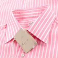 Finamore 1925 NWT Dress Shirt Size 16 41 Pink w/ White Striped 100 Cotton