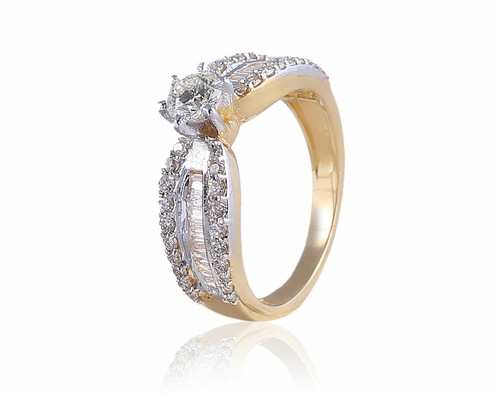 1,15 cts tondo brillante taglio diamanti Anello Anniversario in 585 bene 14K oro - Foto 2 di 3