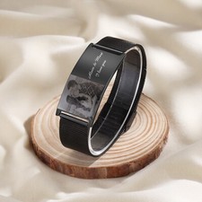 Custom Engraved Photo Bracelet  Custom Text Black Stainless Steel Gift For Him