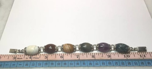 Sterling Silver Genuine Buffalo Turquoise Agate Jasper Link Bracelet Size 6.75“ - Picture 9 of 12