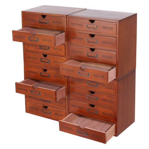 Vintage Library Desk Drawer Organizer - Wooden Storage Box With 16 Drawers Retro - Picture 15 of 22