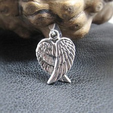 Solid 925 Sterling Silver Double Angel Wings Pendant - Memorial Protection Charm