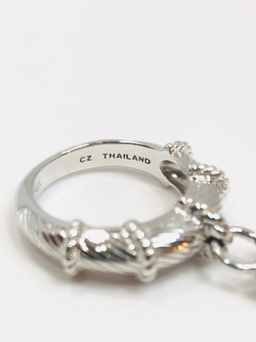 Judith Ripka Signed CZ Heart Dangle Sterling Silver Ring SZ 6 BEAUTIFUL!! - Picture 6 of 7