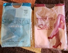 Silkies Large Mocha & Natural 2 Pc Control Top Pantyhose NEW