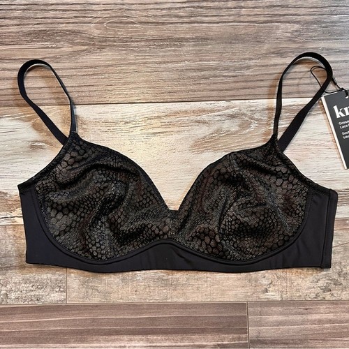 Knix NWT Gossamer Lace Bra Size M+ Black Sheer Lace Wireless Stretch Deep V Neck - Picture 3 of 15