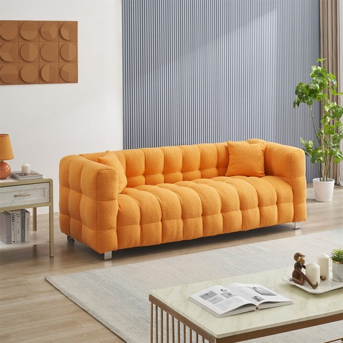 3 Seater Sofa Couch Teddy Upholstered Sofa Couch with 2 Pillows for Living Room - Picture 52 of 66