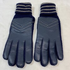 Vintage Comfy Stretch Nylon Blue Navy  Tan Driving Casual Gloves One Size