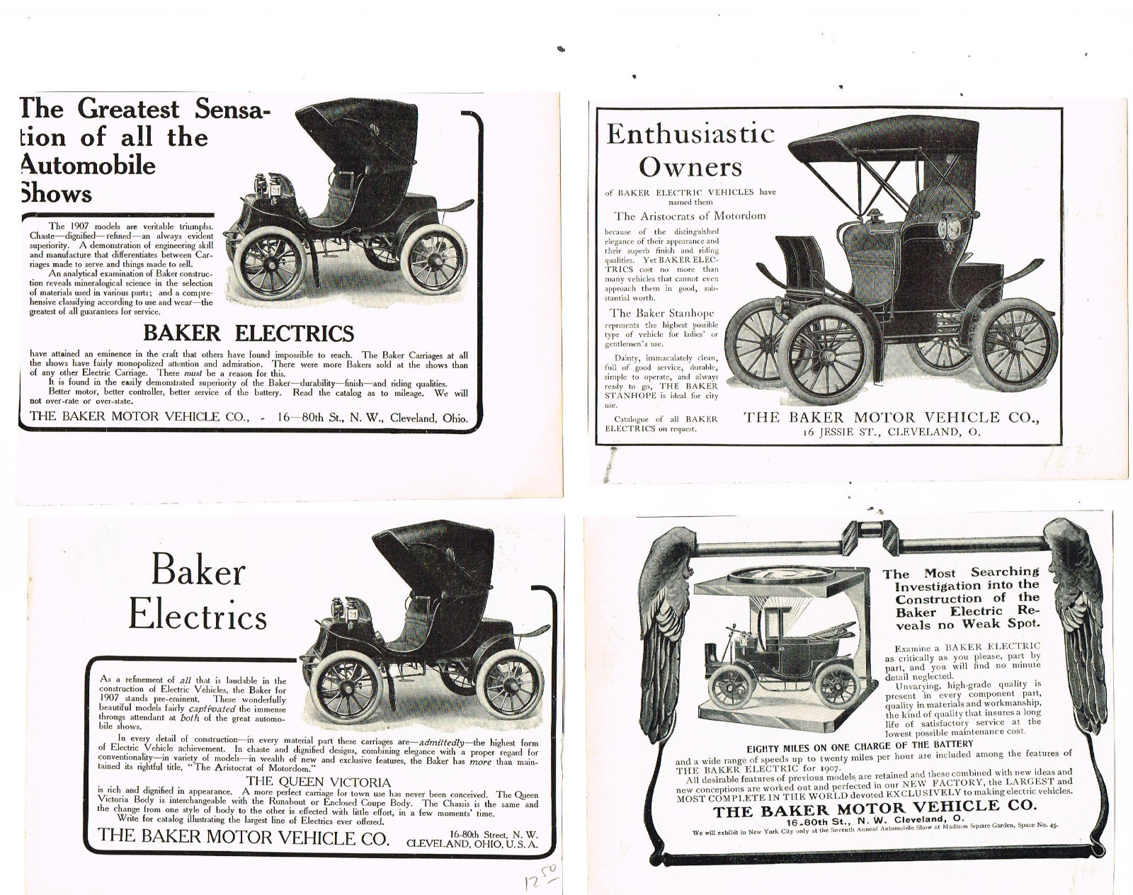 The Baker Motor Vehicle Cars Small Vintage Magazine Advertisment Ad Lot 4  1907 | eBay